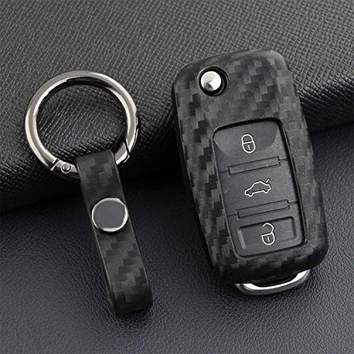 M.JVisun Soft Silicone Rubber Carbon Fiber Texture Case Key Fob Cover for Volkswagen Beetle Bora Eos Jetta Passat Polo for Scirocco for Tiguan for Touran UP 2 3 Buttons Flip Car Remote Key - Black