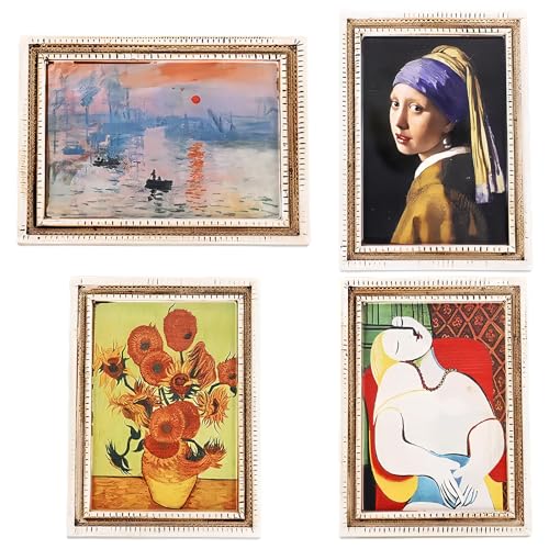 HannaFires 4PCS Vintage Art Refrigerator Magnets – Vintage Art, Unique World Famous Paintings, Retro Style, Home Decor Gifts and Souvenirs. Fridge Magnets Retro