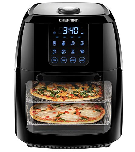 Chefman Compact 6.3-Qt 4-In-1 Digital Air Fryer+, Rotisserie, Dehydrator, Convection Oven, XL Family Size, 8 Touch Screen Presets, BPA-Free, Auto Shutoff, Accessories Included, Black