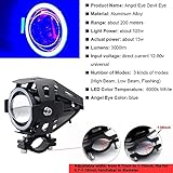 2pcs Bright 3000LM 125W LED Motorcycle Headlight with Demon Angel Blue Eyes Auxiliary Work Light Spotlight Driving Fog Spot Lamp Universal for Car Offroad ATV Truck + 2pcs Switch