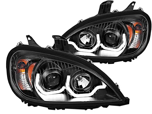 AmeriLite Black Projector Replacement Headlights Dual LED Bar Set For Freightliner Columbia (Pair) High/Low Beam Bulb Included