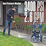 Westinghouse WPX3400 Gas Pressure Washer, 3400 PSI and 2.6 Max GPM, Onboard Soap Tank, Spray Gun and Wand, 5 Nozzle Set, for Cars/Fences/Driveways/Homes/Patios/Furniture