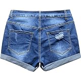 vanberfia Women's High Waist Denim Jean Raw Hem Ripped Shorts with Pockets (JS20196035-2, L)