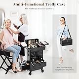 JINGUAN 4 in 1 Rolling Makeup Case with Drawers, Multi-functional Cosmetic Trolley with Wheels and Keys, Large Storage Traveling Cart Trunk for Nail Technicians, Makeup Artist and Hairstylist, Black