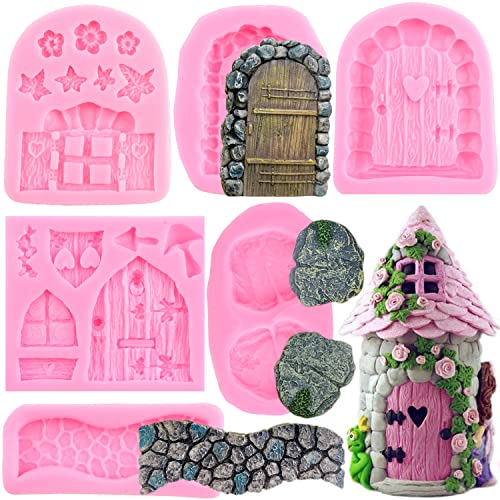 ZiXiang Enchanted Fairy Garden Fairy Gnome Home Door Silicone Chocolate Molds Stone Path Fondant Mold For Crafting Polymer Clay Cake Decorating Set Of 6