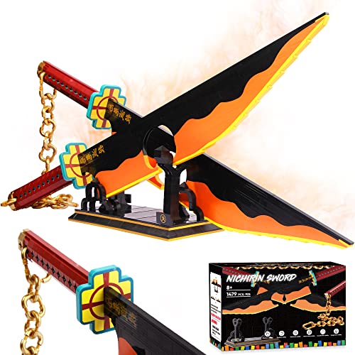 Jorumo Demon Slayer Sword Building Set, 82in Double Blade Tengen Uzui Sword Building Block with Stand, Handmade Cosplay Anime Sword Toy Building Set for Collecting and Gifting 1478Pcs