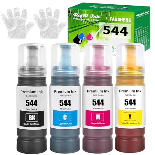 544 Ink Refill Bottles for Epson L1110 L3110 L3150 L5190 L1210 L3210 L3250 L5290 Inkjet Printers Ink - 4 Pack, Black Cyan Yellow Magenta