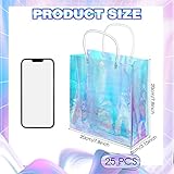 Sherr 25 Pcs Clear Holographic Small Gift Bag Iridescent Reusable PVC Plastic Gift Wrap Tote Bag for Shopping Wedding Birthday Baby Shower Party Favor, 7.87" x 7.87" x 3.15"