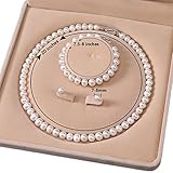 YONGMAN Freshwater Cultured Pearl Necklace Set Includes Stunning Bracelet and Stud Earrings Jewelry Set for Women