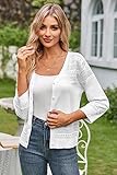 GRACE KARIN Women's Cropped Cardigan 3/4 Sleeve Lightweight Crochet Shrug Hollowed-Out Knit Sweater Tops Bright White L