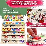 QUOKKA Wooden Puzzles for Toddlers 1-3 - 6XSET Toddler Puzzles Ages 2-4 with Rack - Learning Alphabet - Numbers - Animals Toy Puzzles for Toddlers 3-5 - Wood Games Gift for Boys and Girls