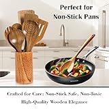 Kitchen Wooden Cooking Spoons Set (9-Pcs) - Acacia Wood Utensils Set, Non-Toxic, BPA-Free & Safe Wooden Spatula, Ladle, Stirring & Mixing Spoons, Nonstick Chemical-Free Wooden Spoons for Cooking