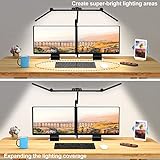 Micomlan Led Desk Lamp with Clamp, Architect Desk Lamp for Home Office with Atmosphere Lighting, 24W Ultra Bright Auto Dimming Desk Light Stepless Dimming and Tempering LED Table Light