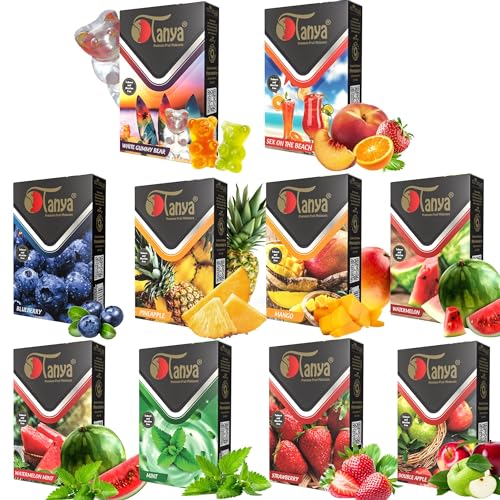 Tanya Hookah Shisha Flavors, 100% Nicotine And Tobacco Free, Fruit Variety Pack 50 Grams Hookah Shisha Flavor (10 Pack)