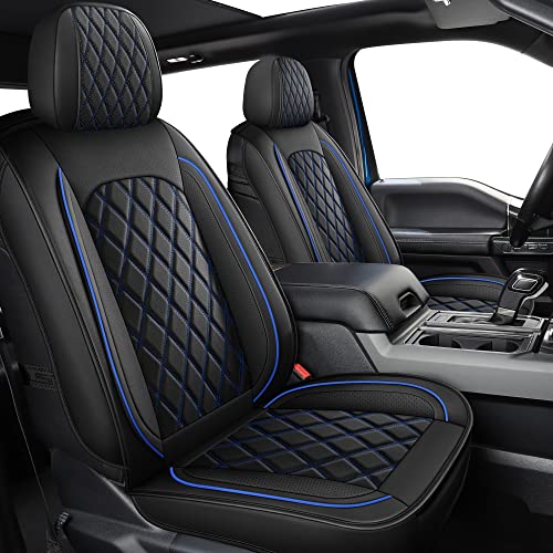 MIROZO Seat Covers Full Set,Waterproof Faux Leather Seat Covers Automotive Seat Covers Car Seat Protector for SUV Pick-up Truck Sedan,Anti-Slip Driver Seat Cover Universal Fit (Black and Blue)