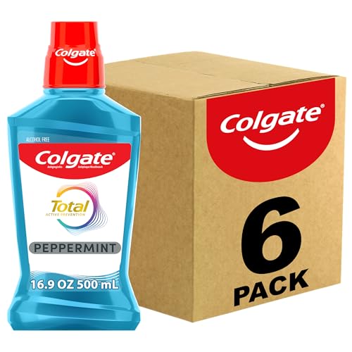 Colgate Total Pro-Shield Alcohol Free Mouthwash, Antibacterial Formula, Peppermint - 500 mL, 16.9 fluid ounce (6 Pack)