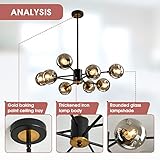 Qgiytp 8-Light Glass Globe Sputnik Chandelier Matte Black and Gold Mid Century Modern Ceiling Light Fixture Adjustable Vintage Hanging Pendant Lighting for Dining Room Kitchen Bedroom Farmhouse