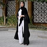 Front Open Abayas for Women Muslim Dress with Hijab Long Sleeve Muslim Cardigan Dress Abaya Cardigan Coat for Winter Women Muslim Clothes for Women 2 Piece Set Muslim Cardigan for Women Black+Hijab S