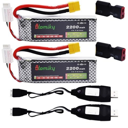 Blomiky 2 Pack XT60 Plug 11.1V 3S 2200mAh Lipo Battery and 1 Charger for RC Evader BX Car RC Truck RC Truggy RC Airplane UAV Drone FPV 11.1V 2200mAh XT60 2