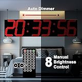 CHKOSDA Digital Wall Clock, Oversize Led Digital Clock with Auto Dimmer, Huge Countdown Timer with Remote Control, 27" Wide Led Display, 6 Digits, Wall Mount, Date and Temperature (Red)