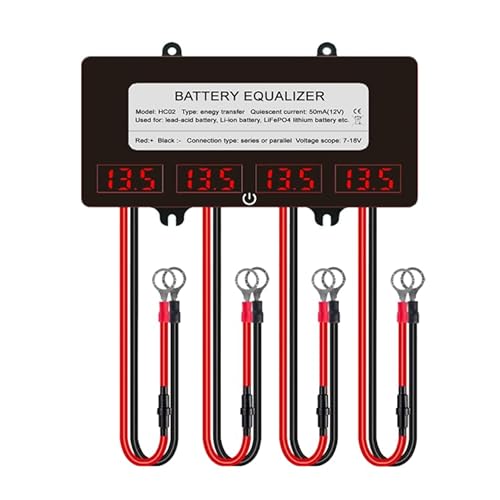 ANGUI HC02 Battery Equalizer 4PCS Batteries DC Inverter 10A Current Active Voltage Balancer Li li-ion Lead Acid Battery Connect LED Display(4 X 12V)