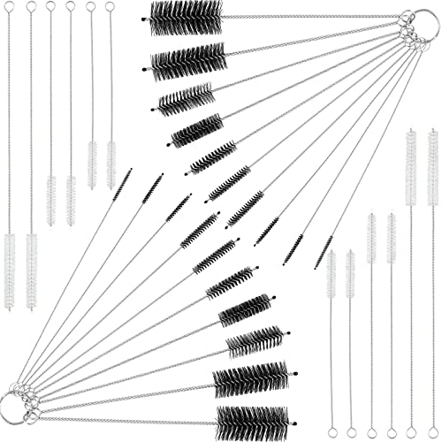 32 Pieces Extra Long Straw Cleaning Brush Nylon Cleaning Bottle Brush Cleaning Brushes Tube Washing Cleaner Bristle Kit Tool Reusable Bottle Straw Brush in Different Size (White-Black)