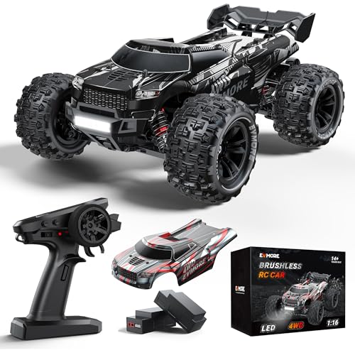 1/16 Brushless RC Cars for Adults & Boys, Fast 43 Mph, Electric 4WD High Speed RC Car, All-Road Remote Control RC Truck with Two 2S Lipo Batteries, Compatible with 3S Lipo