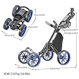 caddytek Caddycruiser One Version 8 - One-Click Folding 4 Wheel Golf Push Cart, Blue