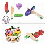 Victostar Magnetic Wooden Cutting Fruits Vegetables Food Play Toy Set with Basket for Kids