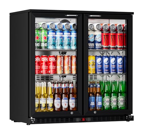 ECEVT 36" W Back Bar Cooler Under Counter Beverage Refrigerator 2 Glass Door 7.4 Cu.ft for Beer Soda Drinks Wine with LED Lighting for Commercial Display Beverage Fridge, ETL and DOE Approved