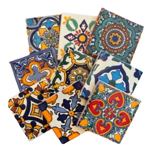 9 Mixed Designs (NO Stickers) Real Ceramic A1 Quality Talavera Mexican Tile 4x4 " Sampler