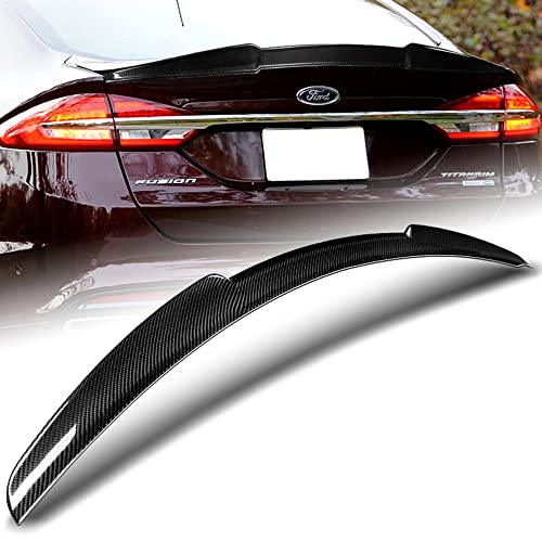 Q1-Tech, Real Carbon Fiber V-Style Lift Gate Trunk Spoiler Wing Compatible with 2013 - 2020 Ford Fusion / Mondeo Sedan , 2014 2015 2016 2017 2018 2019 (2-SPC-7205-CF)