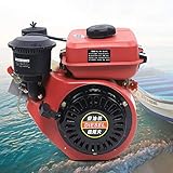 6HP 4 Stroke Diesel Engine Red Heavy Duty Single Cylinder Diesel Motor Engine with Air Cooling System Recoil Type Hand Start 3000 RPM Vertical Multi-Purpose Engine Motor