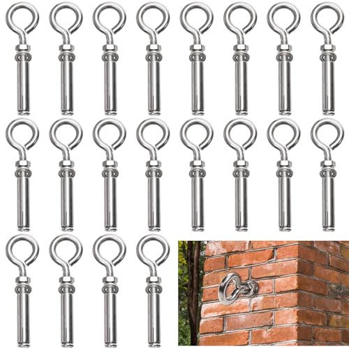 Goaste 20 Pack M8 Shoulder Eye Bolts, Heavy Duty Shoulder Lag Eyebolt Screws, Expansion Concrete Wall Anchors, 304 Stainless Steel Expansion Hooks for Wall Ceiling Concrete Masonry