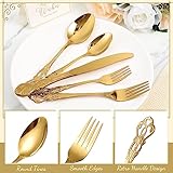 Dandat 60 Pcs Silverware Set Service for 12, Stainless Steel Retro Royal Flatware Tableware Cutlery Utensils Set Including Fork Spoon and Knife for Home Kitchen Restaurant Wedding(Gold)