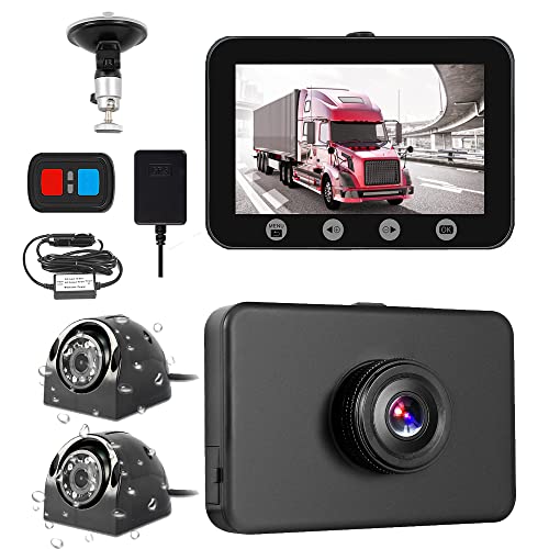 VSYSTO 3CH WiFi Truck Dash Cam, 4.5'' Screen GPS HD 1080P Front & 720P Sides Infrared Night Vision Lens Backup Camera System DVR for Semi Trailer Van Tractor Car RV, G-Sensor Loop Recording