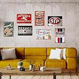 7 Pcs Vintage Metal Tin Signs Retro Garage Signs For Men Wall Decorations Old Car Shop Posters Oil And Gas Station Sign Man Cave Decor 8×12 Inch（7pcs）