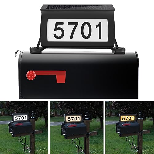 Solar Backlit Address Sign for Mailbox, House Number Plaque Double Side Illuminated Design IP65 Waterproof, 3-Color in 1 Easy to Install Mailbox Topper for Vistor, Mailman, UberEats, Emergency Service