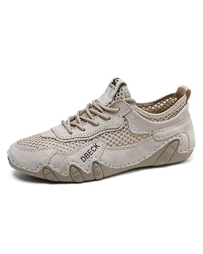 Dbeck Women's Ariwalker Pro Breathable Outdoor Shoes with Mesh Upper Lightweight Casual Summer Sports Shoes for Walking&Hiking, Beige, 7.5