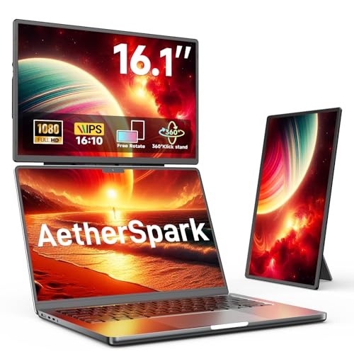 2025 Upgraded Laptop screen extender, 16.1" FHD 1200P, 360° Rotating, Plug&Play, Ultra-Thin Zero Frame, Detachable Stand, portable monitor for laptop, Travel Monitor for Laptop/PC/Mac/Phone
