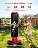 QPAU Kids Punching Bag Toy with Boxing Gloves, 66 Inch Larger Stable Kids Inflatable Boxing Bag Set, Gifts for Boys & Girls Age 6-12, for Practicing Karate, Taekwondo, MMA (Black&Red)