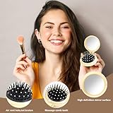 MoHern 6 Pcs Mini Hair Brush, Travel Hair Brush, Folding Hair Brush with Makeup Mirror, Round Hair Massage Comb for Women Girls, Multicolor, 5.5 inches, 6 Count