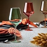 Colored Goblet Glasses Set of 6, 18oz Crystal Unique Fall Drinking Wine Glass Cups with Stem - Luxury Multi Color Glassware Gift Set for Wife & Mom - Colorful Hand Blown Drinkware for Red White Wine.