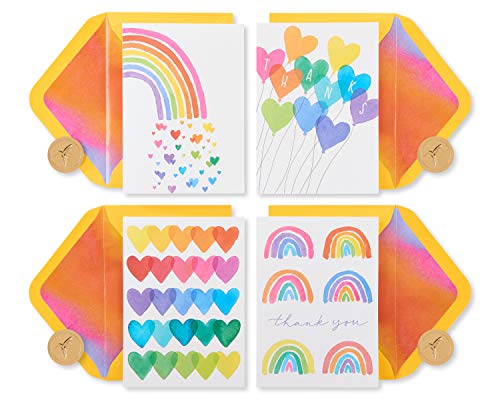 Papyrus Thank You Cards with Envelopes for Weddings, Bridal Showers, Baby Showers and All Occasions, Rainbows and Hearts (20-Count)