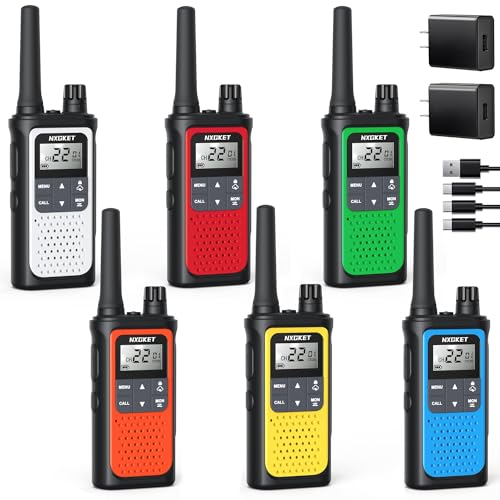 NXGKET Walkie Talkies Long Rang for Adults NOAA Weather Alerts Scan, Rechargeable Walkie Talkies 2 Way Radio 22 Channel 6 Pack with 1800mAh Li-ion Battery USB-c Cable Hiking Accessories Camping Gear