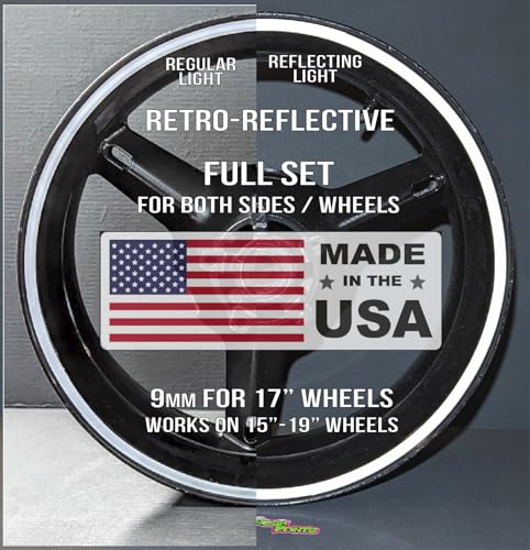 White Reflective Wheel Stickers Stripes 9mm wide for 17" Motorcycle Bike or Car Rims Vinyl Graphics 3/8in