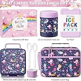 Fimibuke Kids Bento Snack Lunch Box with 4 Compartment, Insulated lunch Bag, Stainless Steel Vacuum Thermos Food Jar, Ice Pack, Utensils Set, Birthday Gift for Age 3-12 Back to School Toddler Girl Boy