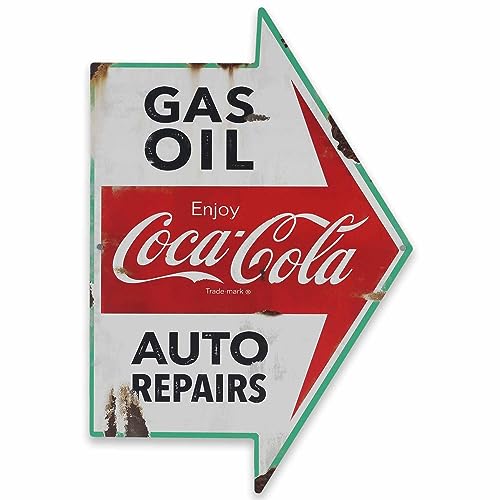 Coca-Cola Auto Shop Metal Sign - Gas, Oil, Auto Repairs Distressed Metal Wall Decor for Garage, Car Shop, or Man Cave