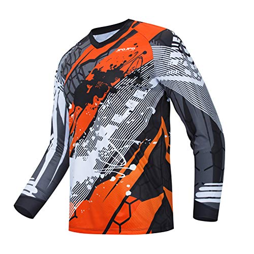 Cycling Jersey Men's Mountain Bike Motocross Jersey Long Sleeve MTB T-Shirt Downhill Tops Sports Racing Blouse Orange XL