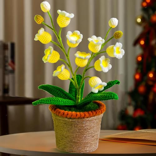 Lily of The Valley Lamp - Handmade Crochet Flower Bedside Table Lamps with 14 Night Light Cute Gifts for Women Birthday Christmas Valentine Mother's Day Desk Home Office Bedroom Decor